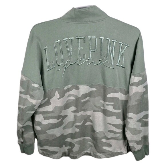 Victoria's‎ Secret Pink Women's Medium Green Camo Half Zip Pullover - Picture 6 of 7